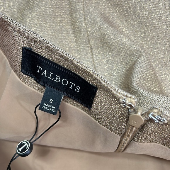 Talbots NWT Pencil Skirt Women's 8 Metallic‎ Linen Blend Gold Classic Careerwear - Picture 6 of 7
